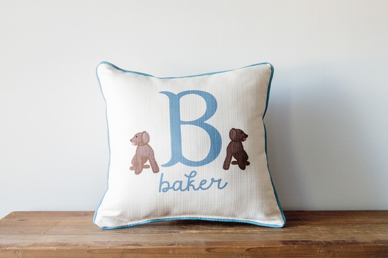 Brown Lab Boy Initial Pillow CHI0176