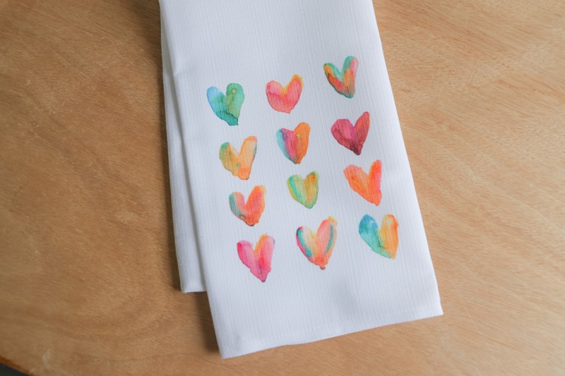 Watercolor Hearts Tea Towel TXT1052TT