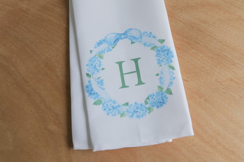 Hydrangea Wreath Initial Tea Towel TXT1067TT