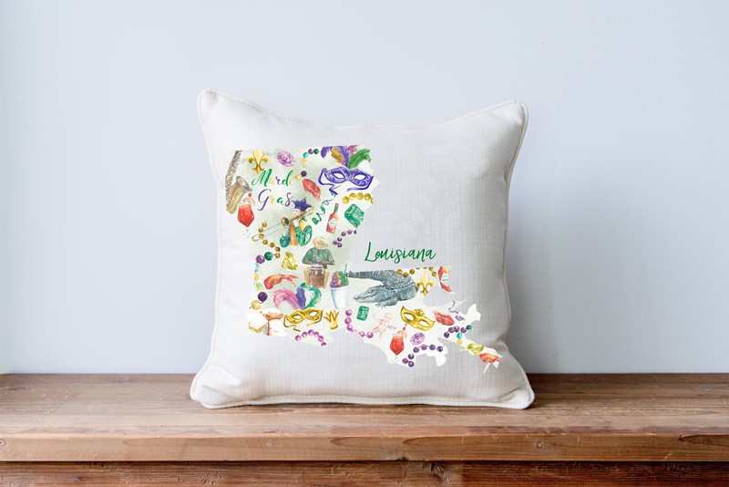 Mardi Gras Pattern State Pillow MRD0024