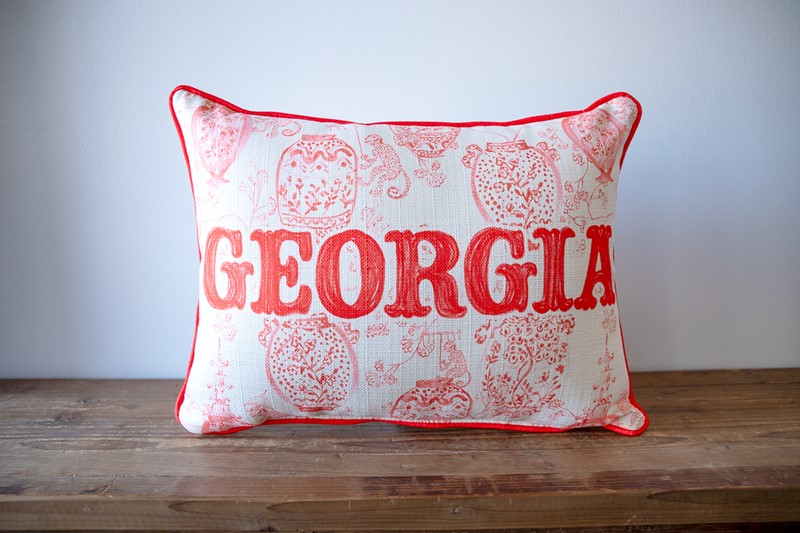 Coral Chinoiserie Monkey Pillow STE0867