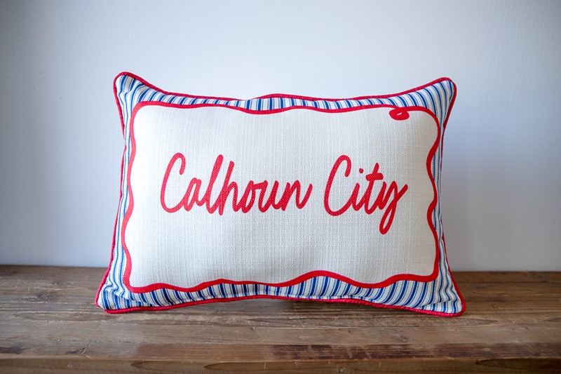 Swirly City Blue Ticking Pillow STE0882