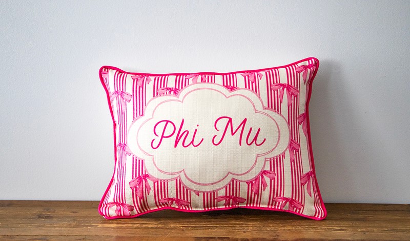 Bow Pattern Phi Mu Pillow SOR0043-PM