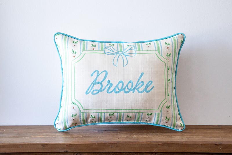 Magnolia Stripe Name Pillow CHI0097