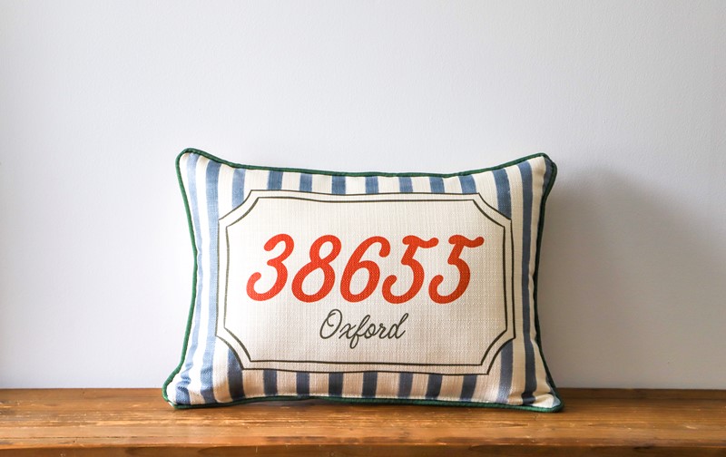 French Stripe Ribbon Zip Code Pillow STE0888