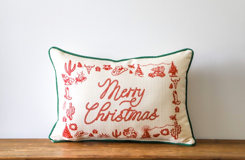 Toile Cowboy Merry Christmas Pillow CHR0333