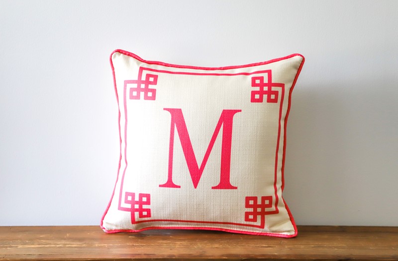 Pink Greek Key Initial Pillow TXT1143PINK