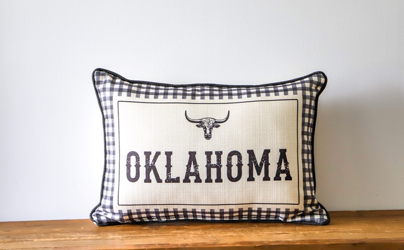 Gingham Hometown Skull Pillow WEST0021