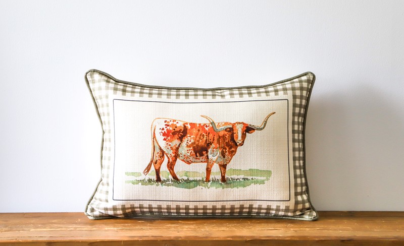 Gingham Watercolor Longhorn Pillow WEST0024