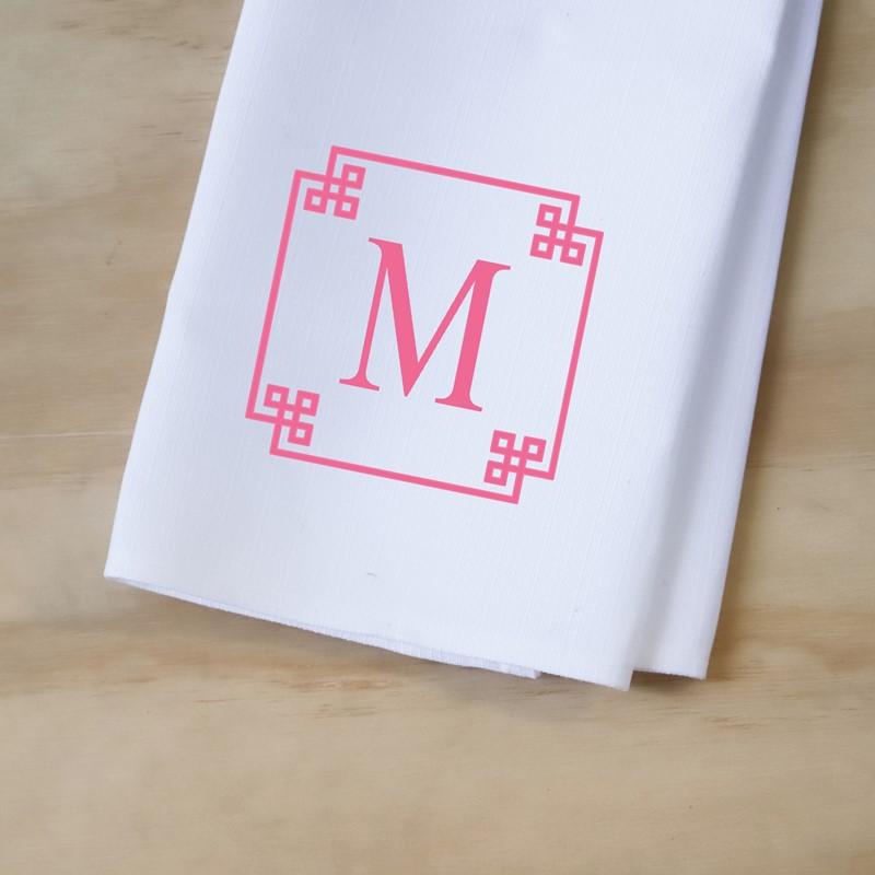 Pink Greek Key Initial Tea Towel TXT1143PINKTT