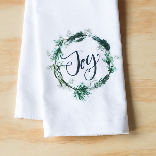 Joy Evergreen Wreath Tea Towel CHR0110TT