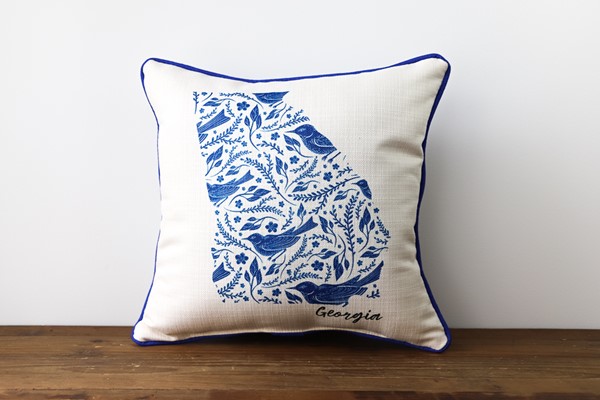 Blue Bird Patterned State Pillow STE0063