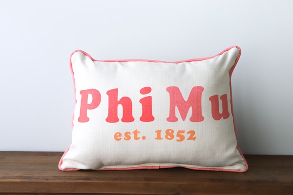 Phi Mu Retro Sorority Name Est. Pillow
