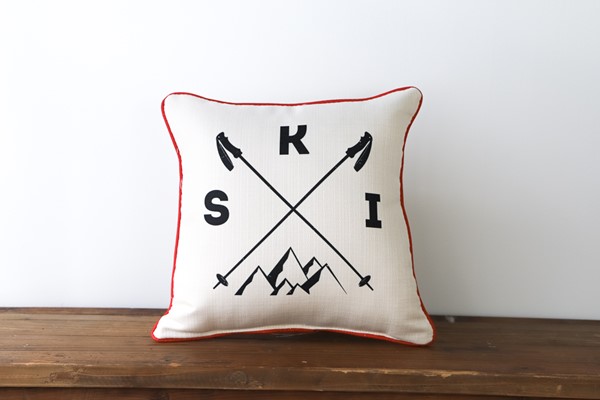 Ski Crossed Poles Pillow TXT0725