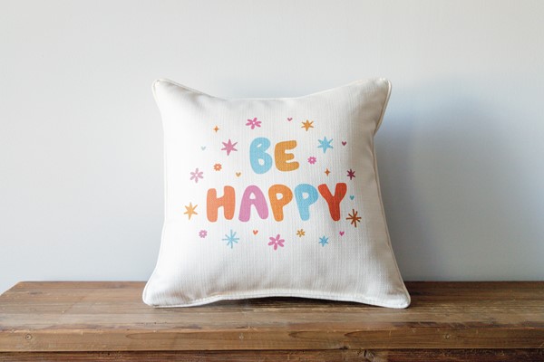 Be Happy Doodle Pillow