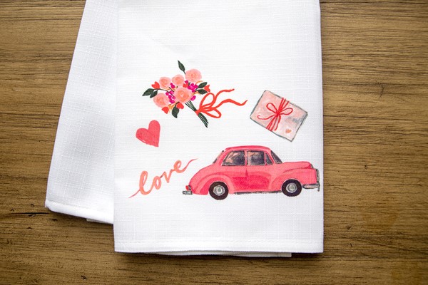 Valentines Car Tea Towel