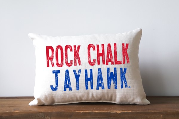 Kansas Rock Chalk Jayhawk Distressed Pillow KU0002