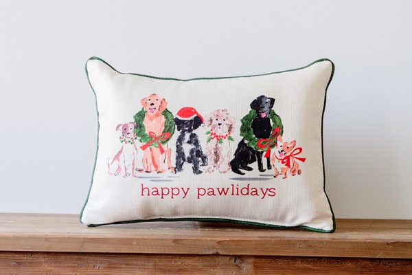 Happy Pawlidays Painted Dogs Pillow CHR0261