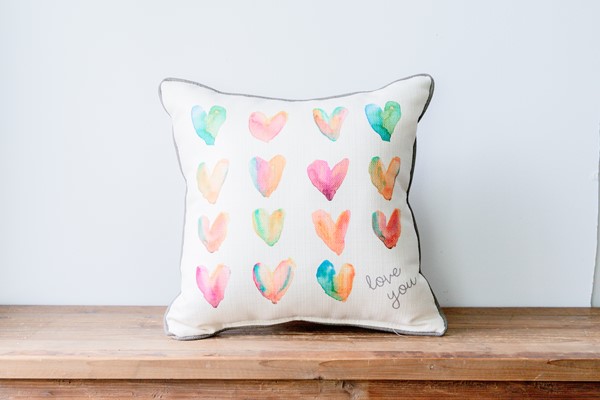 Watercolor Love You Hearts Pillow