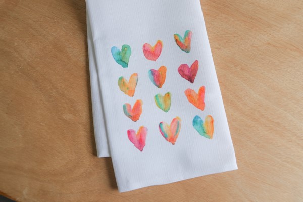 Watercolor Hearts Tea Towel