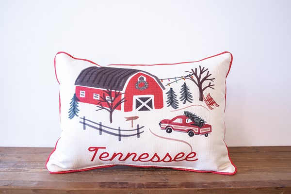 Winter Red Barn Pillow texas