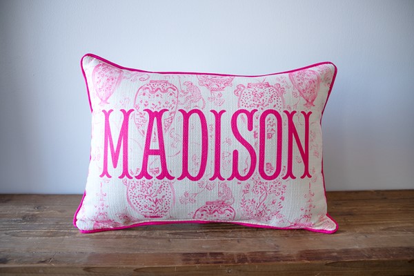 Pink Monkey Pattern Name Pillow